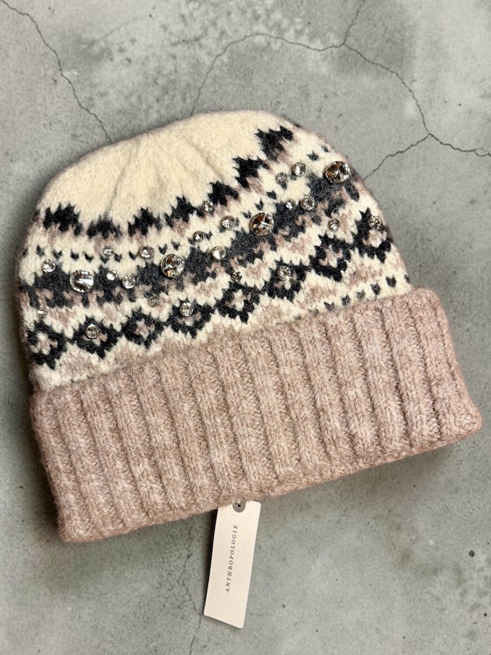 By Anthropologie Embellished Fairisle Beanie